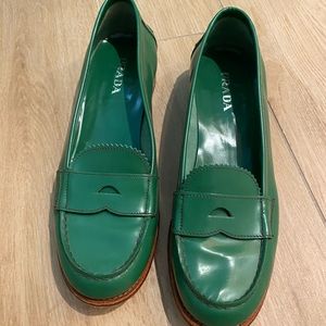 Kelly green prada penny loafers, great condition no noticeable scuffs/marks